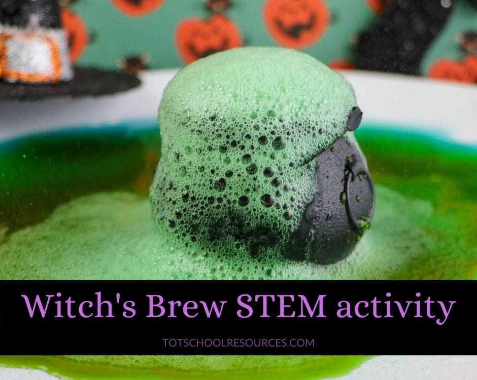Spooky Witch’s brew science experiment {Halloween activity for kids}