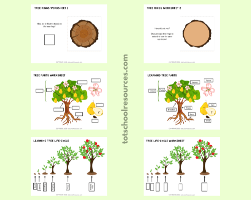 collage image of 6 worksheet pages on green background