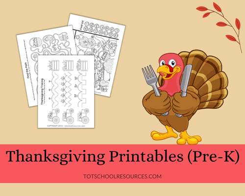 turkey with Thanksgiving preschool printables