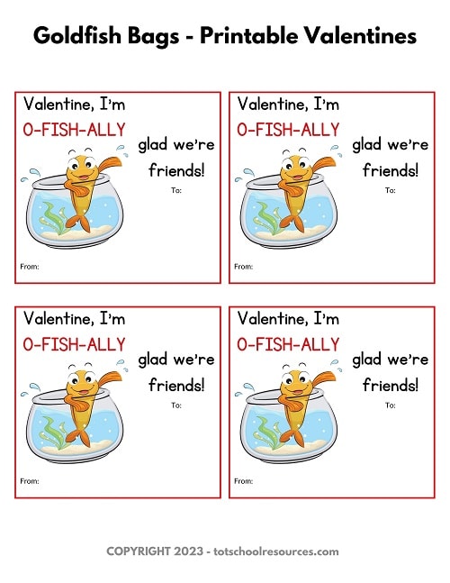 O fish ally glad we're friends goldfish valentines cards