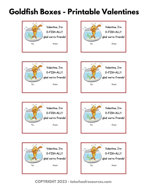 Printable Valentines Tags for Friends, Cute Fish Cracker Valentine