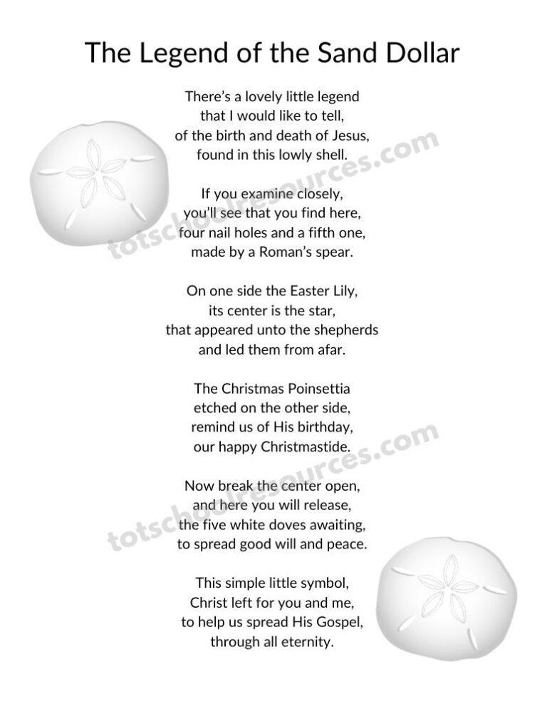 Legend of the Sand Dollar(Printable Poems) - totschoolresources.com